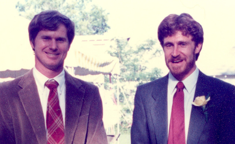 Steve Emslie (left) and Steve Weber (right) at the latter's wedding in Flagstaff, Arizona, 1986.